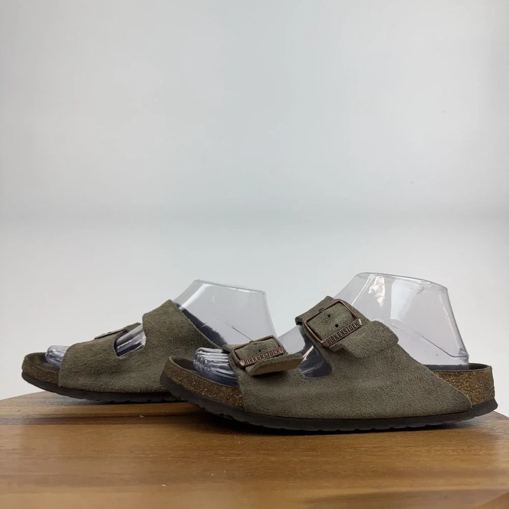 Womens‎ Birkenstock Arizona Soft Footbed gray Suede Slides Sandals Size EU 39